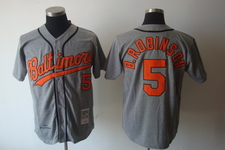 Mitchell and Ness Orioles #5 Brooks Robinson Grey Stitched Throwback MLB Jersey - Click Image to Close